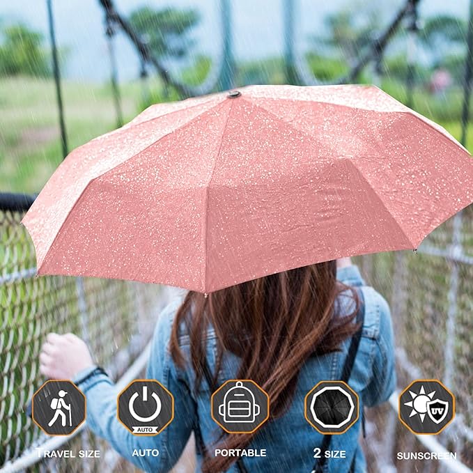 MRTLLOA 42/49 Inch Compact Windproof Travel Umbrella for Rain, Lightweight, Portable, Automatic, Strong, Waterproof Folding Umbrellas for Women, Men and Teenagers