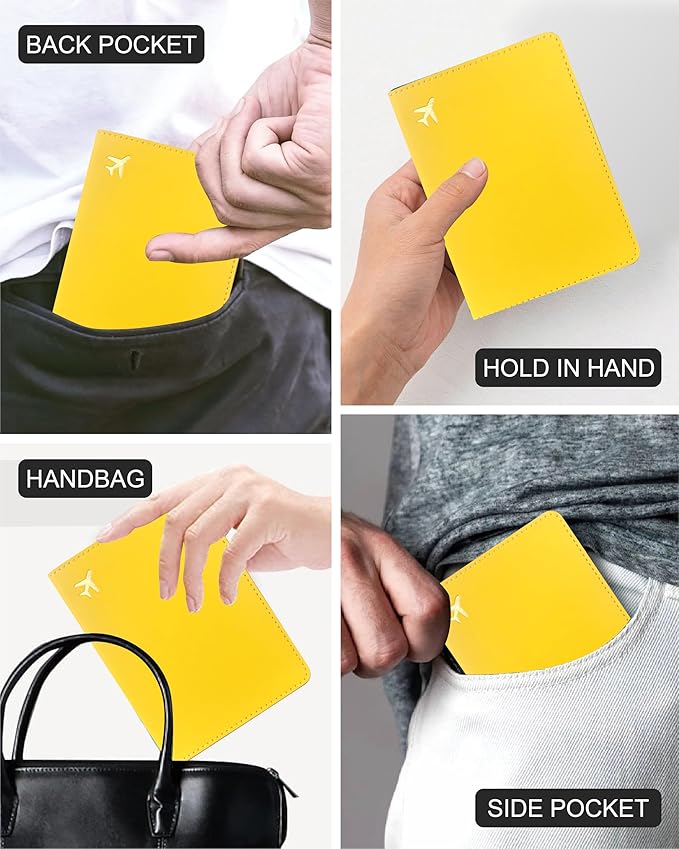 PU Leather Passport Holder Covers Case, Waterproof Rfid Blocking Travel Wallet Passport Holder(Lemon Yellow)