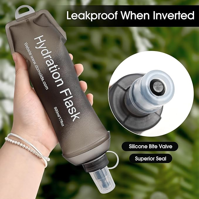 GYGYL Soft Flask, TPU Collapsible Soft Water Bottle for Hydration Pack, Running Vest, Leak-Proof Folding Water Bottle for Hiking Cycling Climbing Jogging-250ml Grey