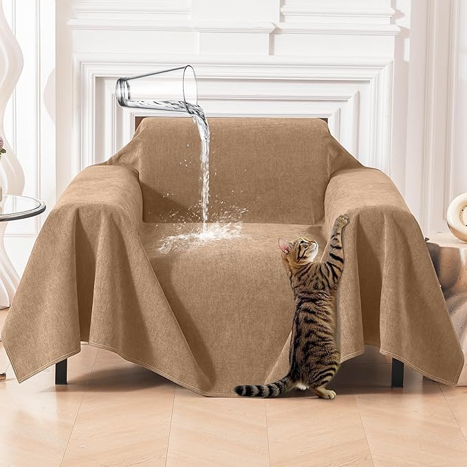 Deep Dream Cat-Scratch Resistant Armchair Couch Cover, Waterproof Sofa Cover for Dogs, Pet Friendly Couch Protectors Anti Slip Thickened Slipcovers for Dogs Pets, 71" x 91", Brown