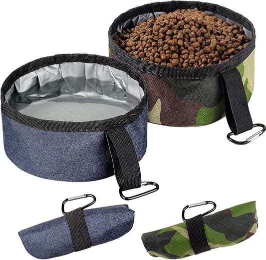 Meanplan 2 Pack Portable Dog Bowls Foldable Travel Dog Dish Portable Puppy Water and Food Bowl Pet Hiking Accessories for Small and Large Pets(Camo Green, Dark Blue,40 oz)