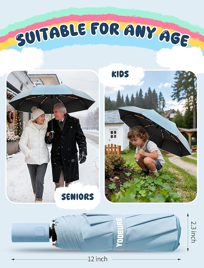 Yoobure Automatic Travel Umbrellas for Rain - Portable & Compact Umbrella for Backpack, Car, UV Umbrellas for Sun Protection, Windproof Folding Small Umbrella in Macaron for Kids, Women, Colorful