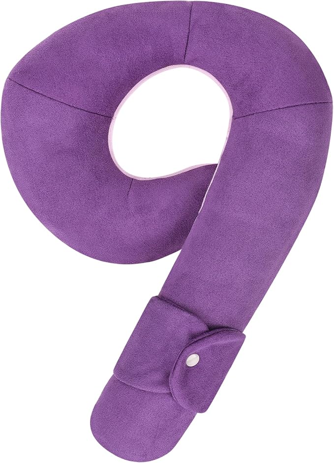 Kids Travel Neck Pillow, Comfortable Head & Chin Support for Car seat & Airplane, Toddler Pillow for Sleeping on Road Trip, Gifts for Child (Deep Purple & Light Purple)