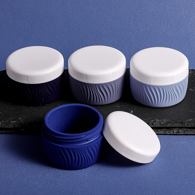 Travel Containers for Toiletries, Silicone Cream Jars BPA-Free, TSA Approved 2oz Travel Size Containers, Leak-proof Portable Size Silicone Jars with Lid for Face Hand Body Cream (4 Pack)