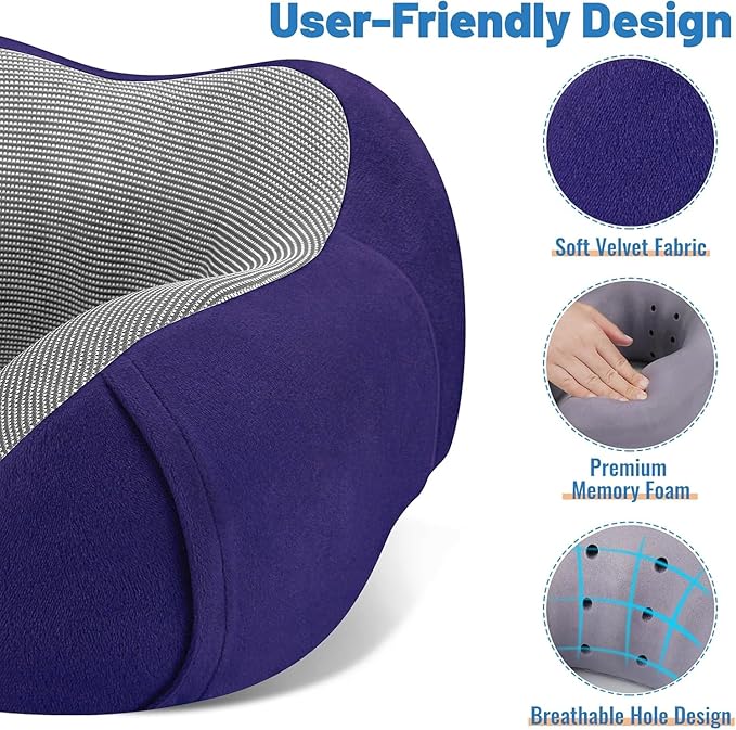 CloudBliss Travel Pillow Premium Memory Foam, Comfortable & Supportive Neck Pillow, Sleeping Neck Pillows for Travel, Airplane Pillow for Sleeping Airplane, Car, Office and Home（Navy）