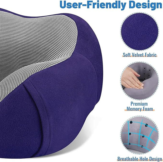 CloudBliss Travel Pillow Premium Memory Foam, Comfortable & Supportive Neck Pillow, Neck Pillows for Sleeping Travel, Airplane Pillow for Sleeping Airplane, Car, Office and Home（Black & Navy）