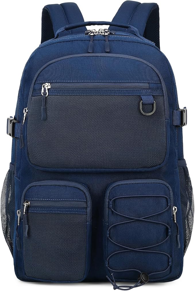 Lohol Water Resistant Daypack with Mulitiple Pockets for School Travel Outdoor College, 15.6 inch Laptop Backpack for Men and Women (Navy Blue)