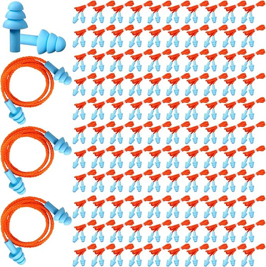 Xuhal 200 Pairs Corded Ear Plugs Silicone Earplugs with Cord Individually Wrapped Reusable Earplugs Sleep Noise Cancelling Hearing Protection for Snoring Shooting Studying Construction (Light Blue)