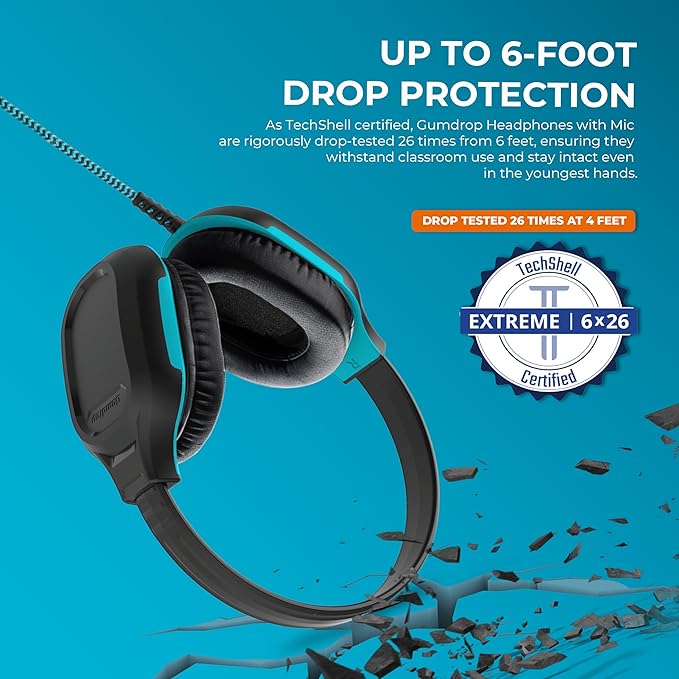 Gumdrop DropTech On-Ear Wired Headphones (40 case Pack) w/ 3.5 mm Chew-Proof Cord - Rugged, Reliable, Drop Tested and Comfortable for Kids, K-12 Students, Classroom and School Use - Black
