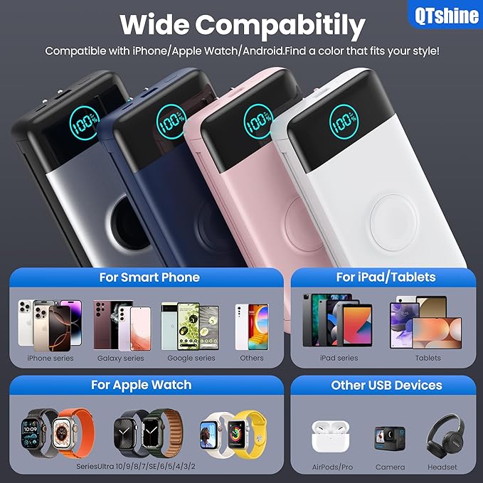 Portable Charger for iPhone with Built-in Cables and AC Wall Plug,Upgraded 40800mah Fast Charging USB C Power Bank,25W PD Travel Essentials Battery Pack for iPhone 17/16/15/14/13,Galaxy,Apple Watch