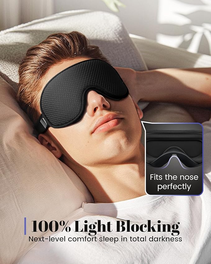 WAOAW Sleep Mask for Men Women: Blackout Eye Masks for Sleep - 3D Breathable Soft Comfortable Eye Mask for Travel - Adjustable Light Blocking Night Masks for Sleeping