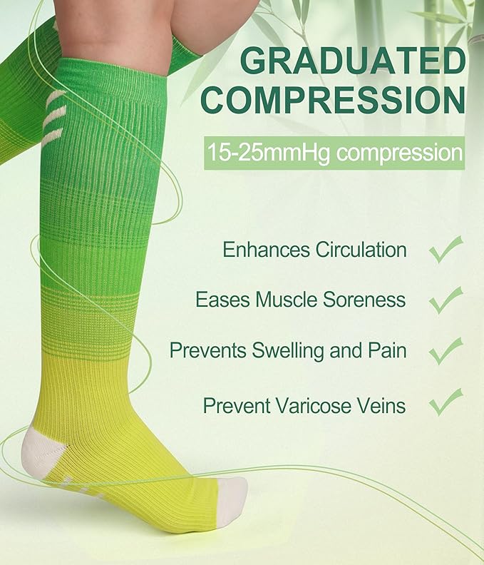 JODUCE 3 Pairs Compression Socks for Women, Bamboo Viscose 15-25 mmHg Knee High Support Socks for Pregnant Nurses Travel