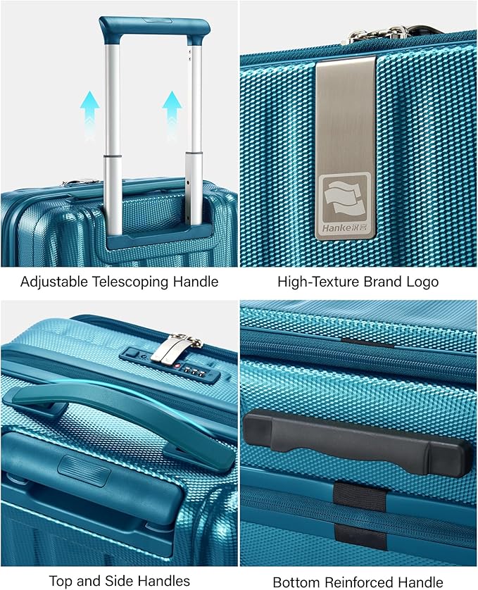 Hanke 20 Inch Expandable Carry On Luggage Airline Approved Top Opening Hard Shell Suitcases with Wheels Lightweight Travel Luggage Carry On Suitcase for Woman Men-Caribbean Blue