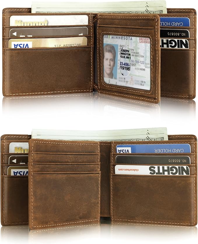 Mens Wallet With AirTag Holder, Bifold Leather RFID Blocking 1-2 ID Windows 12-13 Card Holders, Gift Box and Screen Protector Included, AirTag Not Included