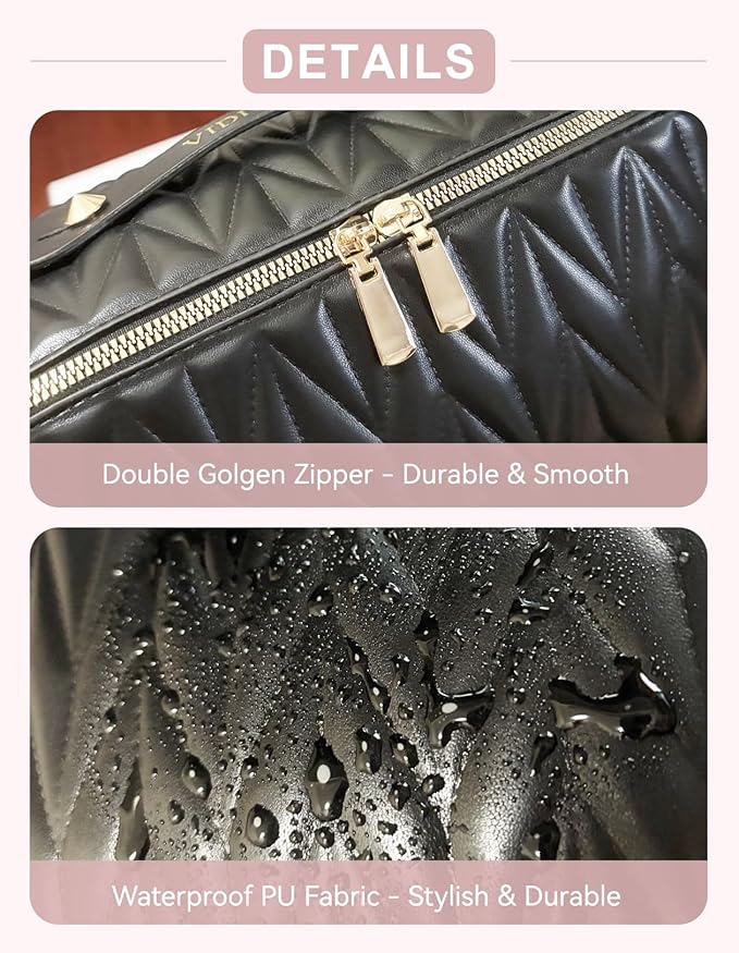 Travel Makeup Bag for Women, Large Capacity Cosmetic Bags for Girls, Compact Pouch Make up Organizer, Waterproof Toiletry Bag with Divider and Handle (Black)