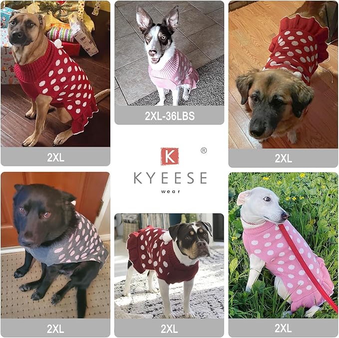 KYEESE Valentines Dog Sweater Dress, Warm Dog Sweaters Medium Large Size Dogs Girl, Cozy Pullover Pet Clothes Knit Pet Apparel with Leash Hole, Pink Dot, 2XL