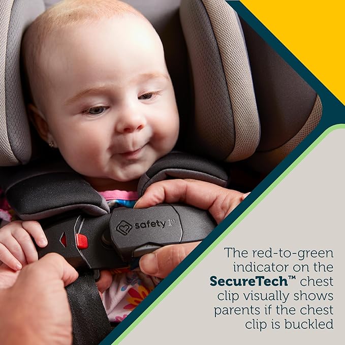Safety 1st EverSlim 4-in-1 Convertible Car Seat, SecureTech Chest Clip, Ultra-Slim, 4-Mode Infant to Booster, Baby Car Seat, 5-100 lbs, Memory Foam, Office Space