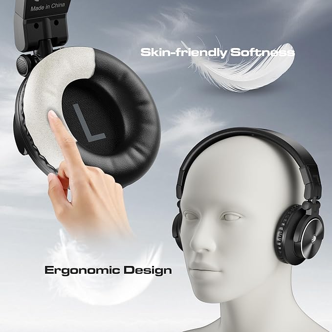 PG-M20PRO DJ Headphones, Over-Ear Studio Monitoring Headphones with 3.5mm Audio Jack, Black