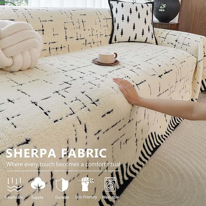 Sherpa Fleece Couch Cover for 2 Cushion Sofa, Beige, 71" x 118" – Pet Proof Sofa Covers, Heavy Duty, Scratch Resistant, Pet Friendly Furniture Cover – Easy Install, Machine Washable