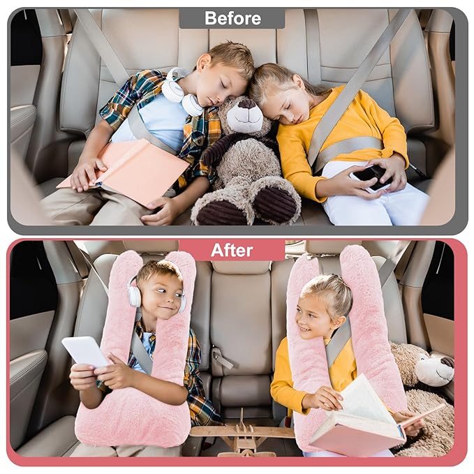 2 Pcs Travel Pillow Car Sleeping Kid Neck U Shaped for The Back Seat Adults Children Head and Body Support Long Distance Journey Accessories (Light Pink)