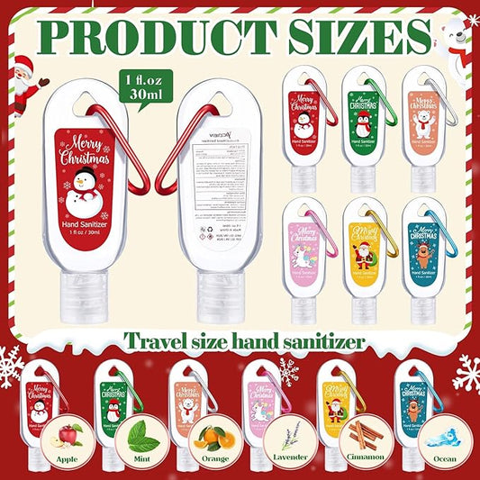 24 Packs Christmas Hand Sanitizers with Keychains Bulk 1 oz Mini Travel Size Hand Sanitizer Keychains Gifts Set Christmas Party Favors Stocking Stuffers for Women Coworkers Friend Family