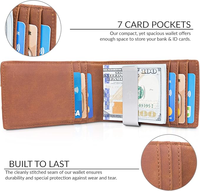 TRAVANDO Money Clip Wallet RIO - Mens Wallets slim Front Pocket RFID Blocking Card Holder Minimalist Mini Bifold Gift Box