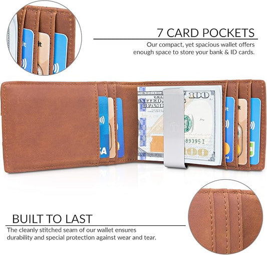 TRAVANDO Money Clip Wallet RIO - Mens Wallets slim Front Pocket RFID Blocking Card Holder Minimalist Mini Bifold Gift Box