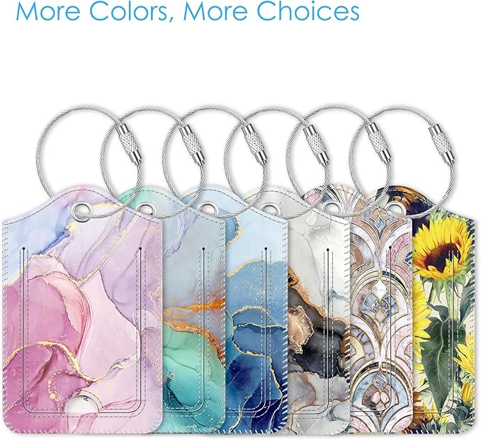 Fintie Luggage Tags, Privacy Cover ID Label with Stainless Steel Loop and Address Card for Travel Bag Suitcase - Cloudy Marble (2 Piece)