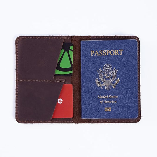 INCARNE US Passport Cover Clear - Travel Passport Wallet - Leather Passport Holder for Men Women Family with Card Slots & Note Compartmen - Sleeve Protector - Genuine Leather - Vintage Brown