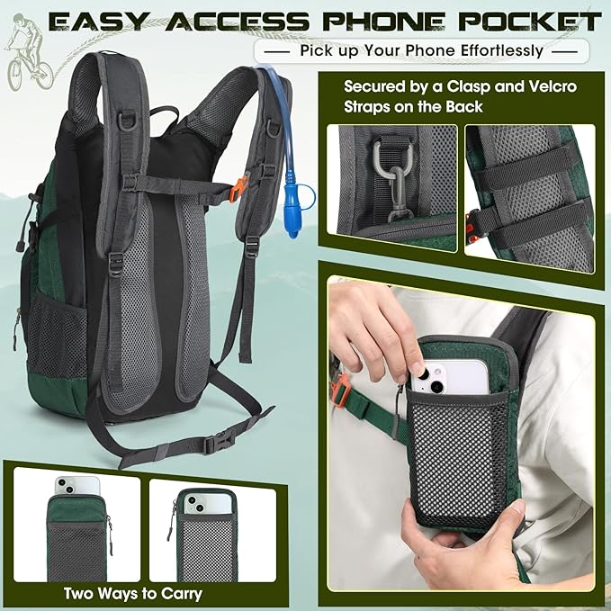 Hydration Backpack with Water Bladder, 18L Lightweight Hiking Backpack for Women&Men Small Insulated Hydration Water Pack for Hiking, Running, Cycling, Biking