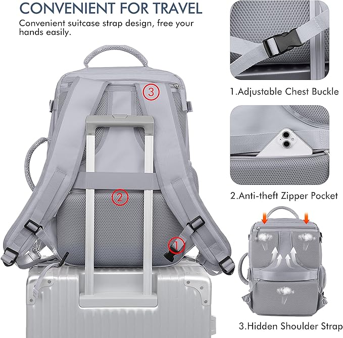 Beraliy Large Travel Backpack, Ailrline Approved Personal Item Bag, 17.3 Inch Laptop Backpack, 40L Carry On Travel Bag, Hiking Backpack, Casual Backpack, Dark Grey