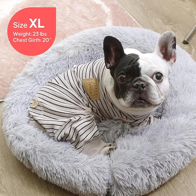 KYEESE Dog Pajamas Soft 4 Legs Doggie Jammies Striped Dog PJS Pet Jumpsuit Comfy Puppy PJS Clothes Breathable Pajamas Stretchable Outfit Cozy Onesie Sleepwear for Summer,Ivory Brown Striped, Small