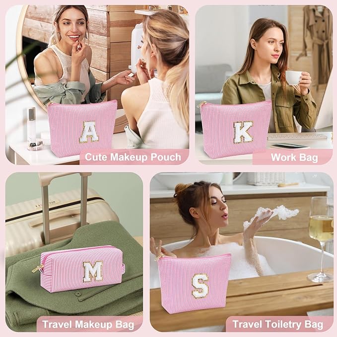 YOOLIFE Initial Cute Pink Makeup Bag Pouch Gift for Niece Sister Friend Female Her Mom | Birthday Gifts for Women Daughter Gifts | Cosmetic Travel Bag B