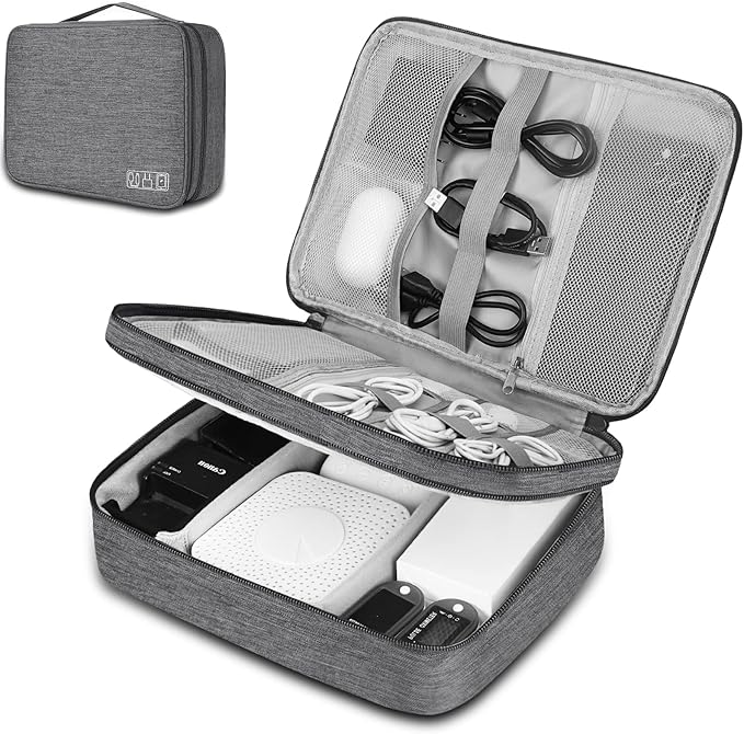 Electronic Organizer Travel Universal Cable Organizer Electronics Accessories Bag for Cable, Charger, Phone, USB, SD Card,1Pack