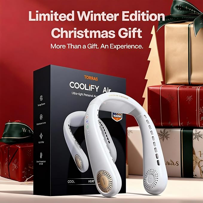 TORRAS COOLiFY Air 2025 Upgraded Neck Fan Air Conditioner, Dual-Airflow Pro Cooling, Ultra Light Portable Fan Rechargeable, Personal Cooling Fan Travel Essentials, Ivory