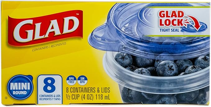 Glad GladWare Mini Round Food Storage Containers - Small Meal Container Holds up to 4 Ounces of Food - Lock Tight Seal, 8 Count - 12 Pack