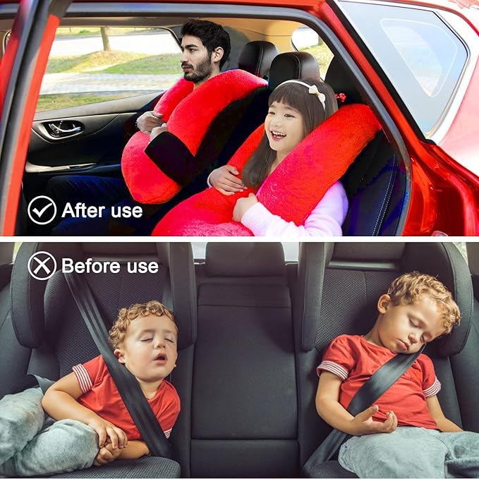 Travel Pillow, Travel Pillow for Kids, Sleeper Hold Pillow Travel, Removable U-Shaped Pillow for Adults and Children to Support Head and Body in The Back Seat of Long Car Trips (Red)