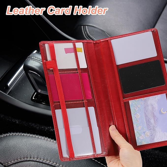 HARFINGTON Car Registration and Insurance Holder 9.45" x 5.04" PU Leather Vehicle Glove Box Organizer Storage Accessories Men Women Car ID Holder for License ID Card Bank Card, Blue