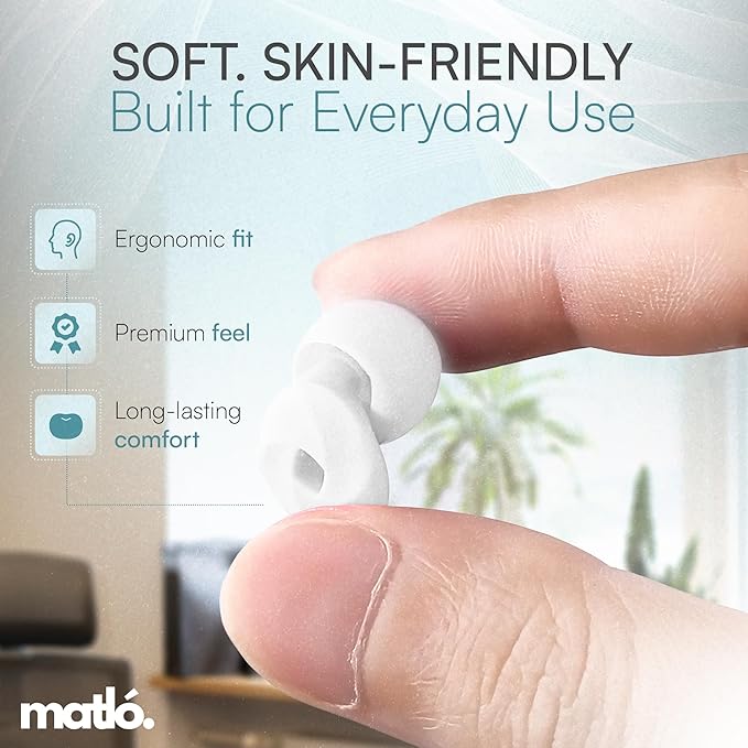 SoundDrop by Matló – Reusable Noise-Reducing Earplugs for Sleep, Focus & Sound Sensitivity – Soft Silicone + Compact Case