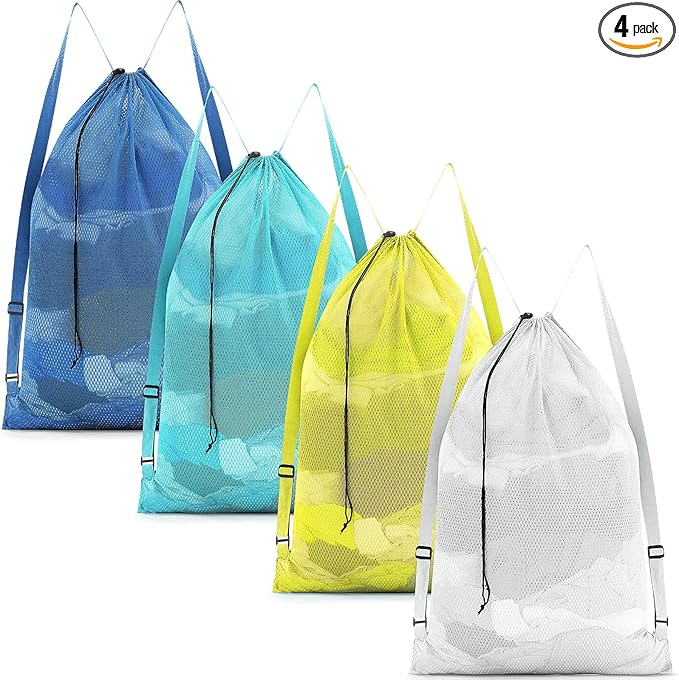 4 Pcs Large Mesh Laundry Bag with Adjustable Drawstring Closure 24 x 36 Inches Travel Laundry Bags for Dirty Clothes Machine Travel Washable College Dorm Sports(Colorful)