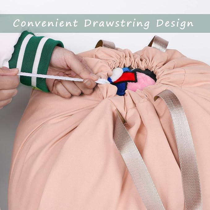 Cotton Canvas Laundry Bag with Handles & Drawstring Straps, Heavy Duty Extra Large Laundry Bags for Laundromat and Household, 25.5x34 Inch, Light Pink