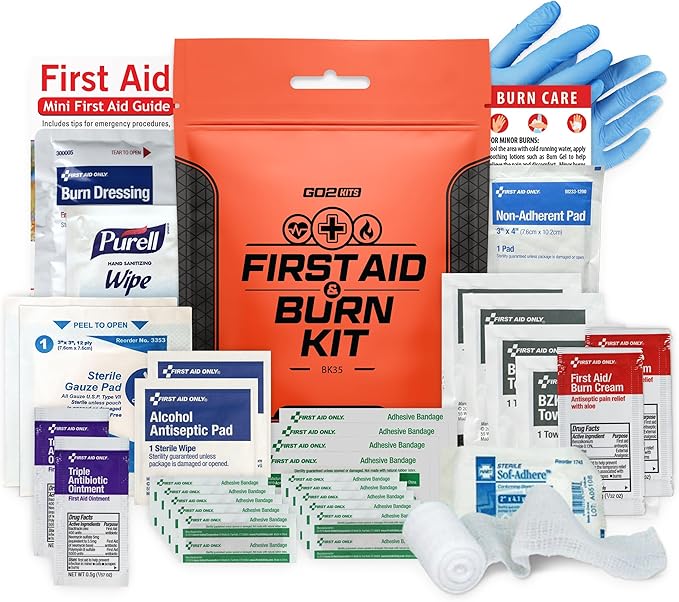 Advanced First Aid & Burn Kit, Comprehensive Burn First Aid Kit with Dressings, Burn Cream & Gauze, Portable First Aid Kit for Home, Office, Car & Travel, 5-Pack (BK35)