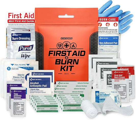 Advanced First Aid & Burn Kit, Comprehensive Burn First Aid Kit with Dressings, Burn Cream & Gauze, Portable First Aid Kit for Home, Office, Car & Travel, 5-Pack (BK35)