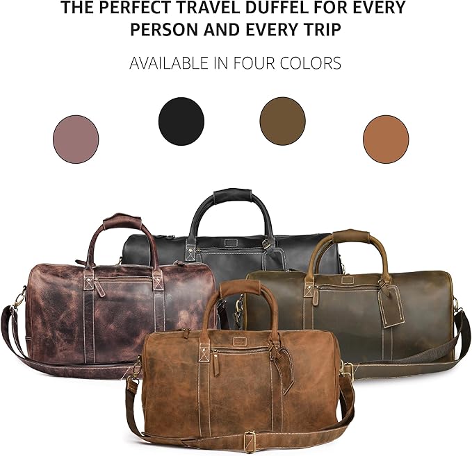 Leather Village Premium Leather Duffel Bags for Men & Women-Stylish Travel Weekender Carry-On Sports Gym Overnight Luggage Bag - 24 Inch - Olive/Army Green