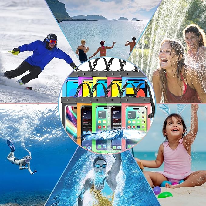 Up to 8.3" 10 Pack Multicolor Universal Waterproof Phone Pouch, Large Phone Waterproof Case Dry Bag, Protection Level: IP68, Outdoor Sports for Apple iPhone,Samsung,and More, Multicolor 10 Pack