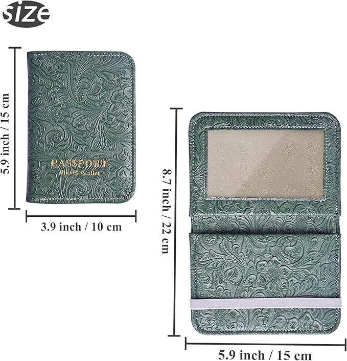 lizimandu Passport Holder with Airtag Slot, Airtag Passport Wallet for Men Women, Slim Leather Passport Holder Case Family for Travel Anti-Lost(1-Carved Grren)