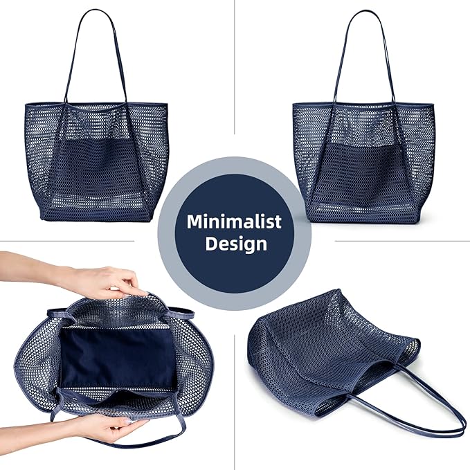 KALIDI BeachNylon Mesh Tote Bag, Casual Tote Bag Hobo Women Foldable MAX 23L Shoulder Bag For Beach Picnic Vacation