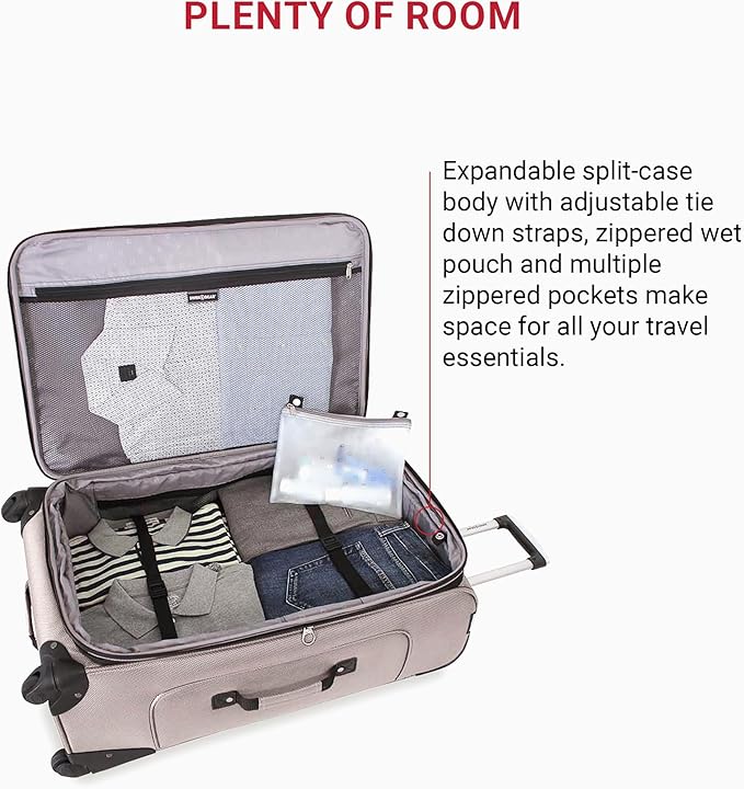 SwissGear Sion Softside Expandable Luggage, Pewter, Checked-Large 29-Inch