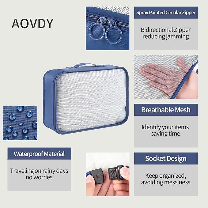 Packing Cubes Storage Bags 9 Pieces-Luggage Organizers Classify Store Clothing Efficiently for Travel Outdoor Home (Navy Blue, 9 Pieces)