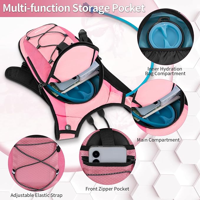 Hydration Backpack with Leak Proof Water Bladder, Lightweight Hydro Water Daypack for Rave, Cycling, Running, Hiking, Climbing
